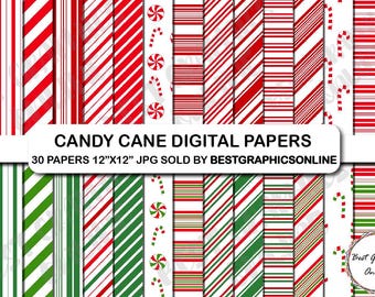Papeles digitales navideños de bastones de caramelo, fondos festivos (descarga digital)