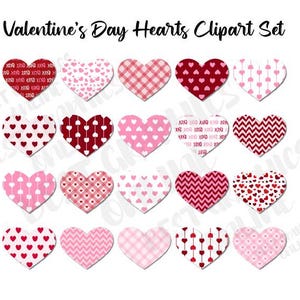 Clipart de corazones de San Valentín, conjunto de clipart de corazones de amor, conjunto de clipart de amor XOXO, ilustración de clipart de corazones, conjunto de clipart de San Valentín