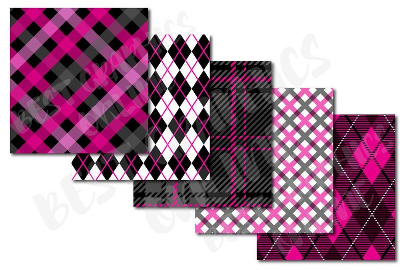 Pink and Black Plaid Digital Paper Pack (digital Download) - Etsy