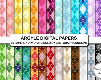 30 digitaal papier met argyle-print, achtergrondpapierset met argyle-patroon