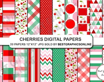 Rote Kirsche Digitale Papiere, Hintergründe für Scrapbooking (Digitaler Download)