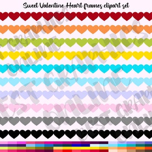 Valentines Hearts Frames Clipart, Heart Border Frames Clip Art, Clipart Borders Rainbow Colors, Heart Garland Valentine Borders Clip Art Set