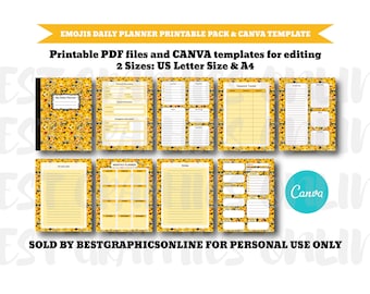 Paquete imprimible de agenda diaria con emojis, juego de papeles para escribir con emoticonos, agenda diaria con diseño de emojis, bloc de notas imprimible, páginas de diario.