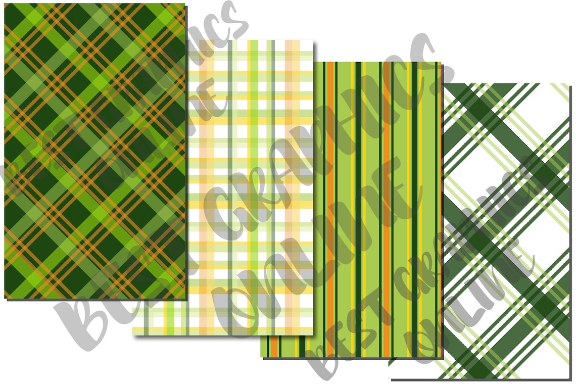 Green Plaid Pattern Scrapbook Digital Papers St Patricks Etsy