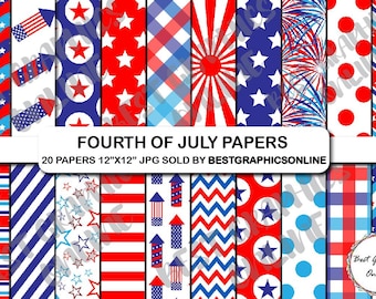 Patriotic USA Digital Papers, 4 lipca, Gwiazdy i Pasy (pobranie cyfrowe)