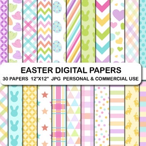 Easter Digital Papers, Easter Bunny Digital Paper, Easter Patterns, Easter Chevron Background Papers, Easter Egg Scrapbook Paper, Easter Egg