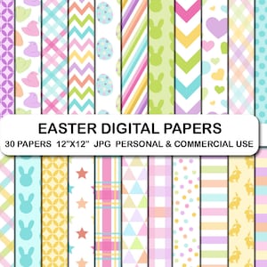 Easter Digital Papers, Easter Bunny Digital Paper, Easter Patterns, Easter Chevron Background Papers, Easter Egg Scrapbook Paper, Easter Egg