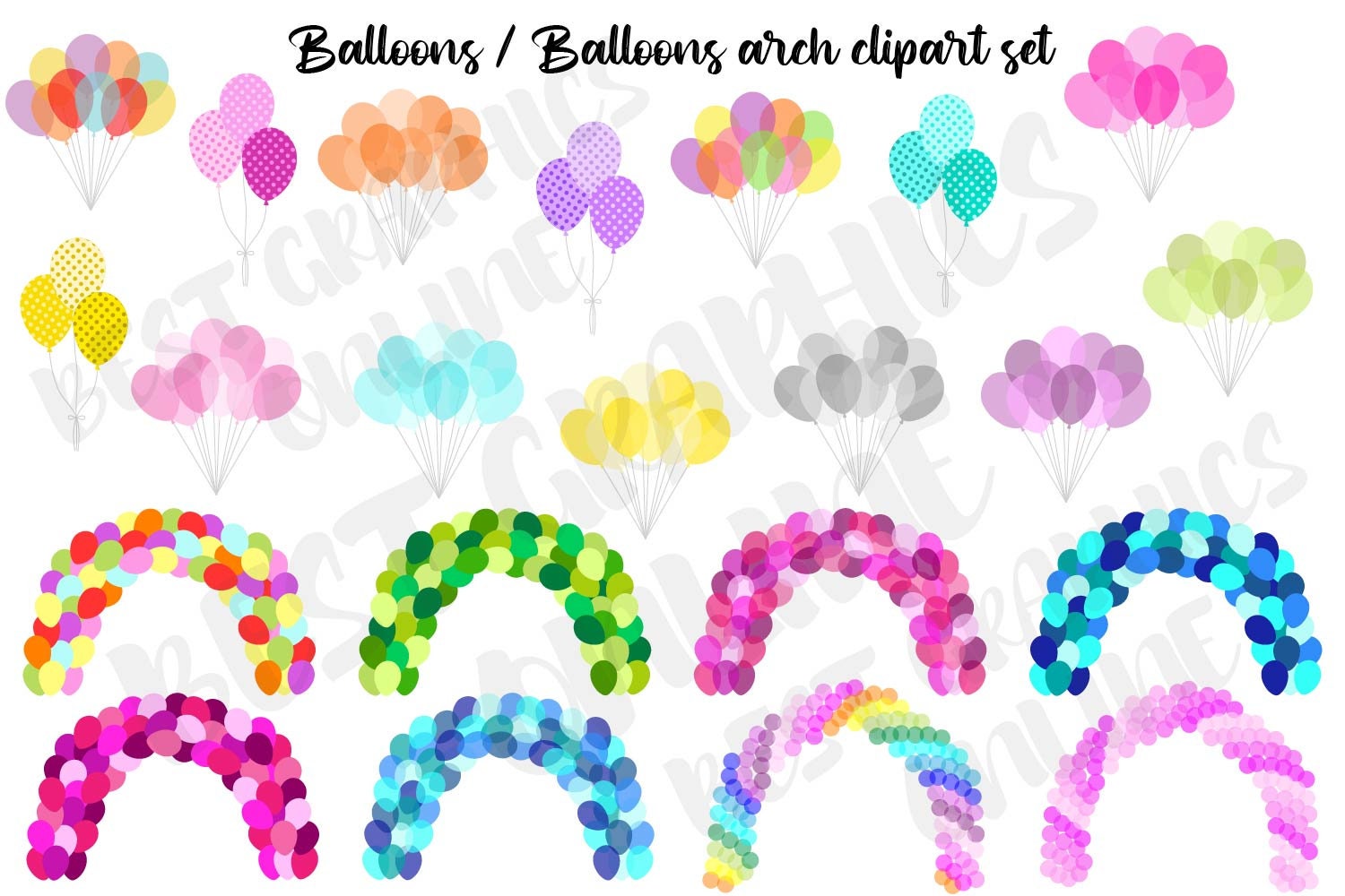 Balloons Clipart Balloon Arch Clipart Set Rainbow Balloons Etsy