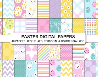 Easter Bunny Digital Paper Pack, Scrapbook Patterns (Digital Download)