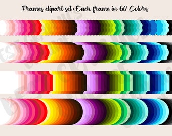 240 Colorful Frames Clipart Set Labels, Frames Clipart Set, Border Frames Clipart, Rainbow Colors Labels Clipart Set, Printable Tags Clipart