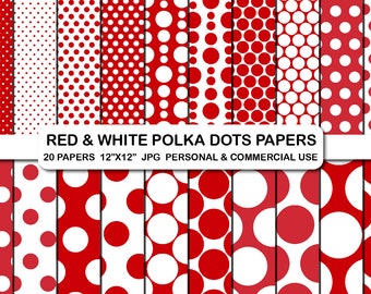 Red Polka Dot Digital Papers, Red Polka Dot Pattern Paper Pack, Red Polka Dots Digital Papers, Polka Dots Background Scrapbooking Papers