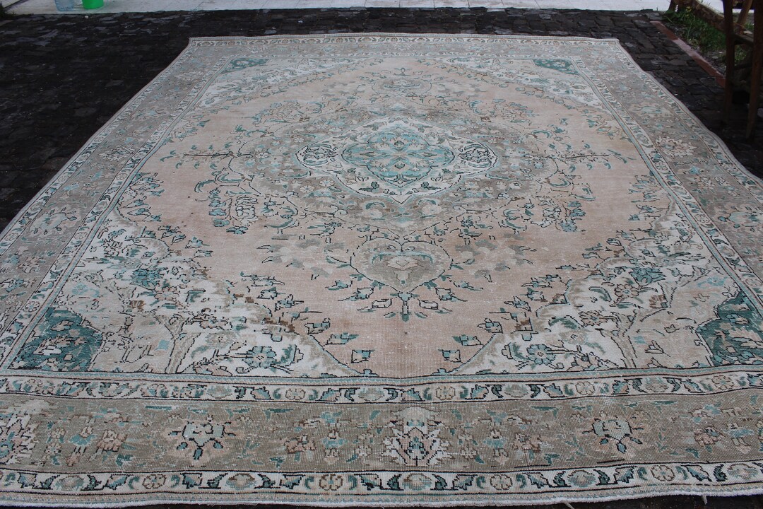 Large Area Rug, Turkish Rug 10x12, Pink Persian Rug, Vintage Handmade