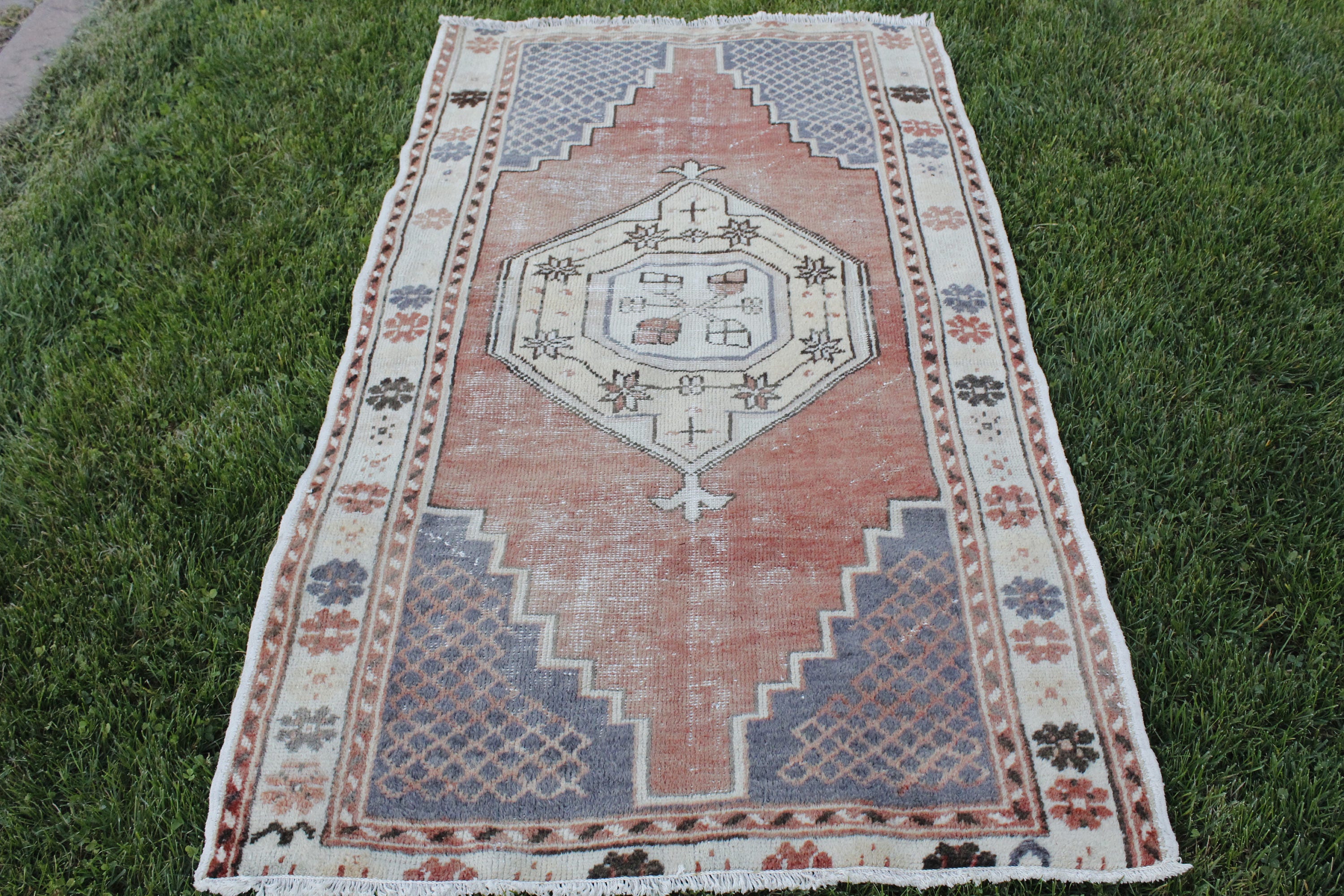 Turkish Rug Vintage Handmade Distressed Oushak Area Rug Etsy