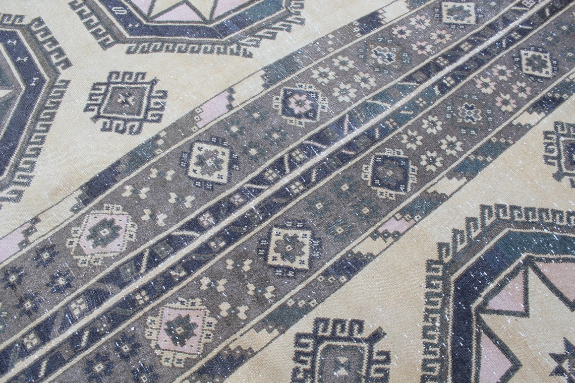13x10 Turkish Area Rug Vintage Handmade Oushak Rug Geometric Etsy