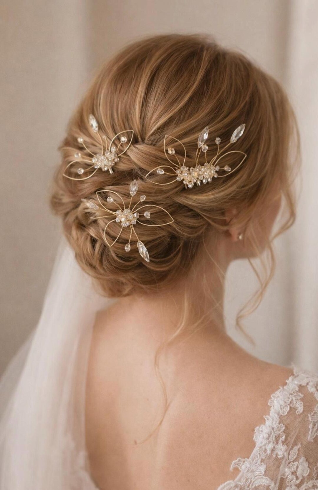 Bride Comb Pin Gold Floral Bridal Hair Pins Set – Crystal Wedding Combs, Pins – Boho ...