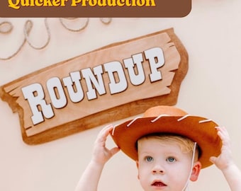 3D Roundup Sign - Whimsical Wooden Party Sign