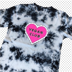 Vegan Club Unisex Tie Dye Tee | Black and White | Cute Vegan Heart T-Shirt