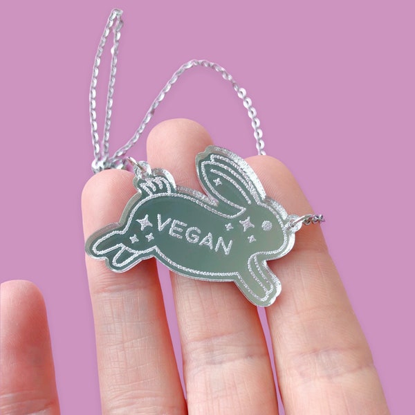 Vegan Rabbit Acrylic Necklace | Mirror | Laser Cut | Veganism | Animal Rights