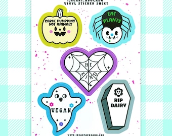Vegan Halloween 5 x 7 Vinyl Sticker Sheet | Waterproof | Veganism | Animal Rights