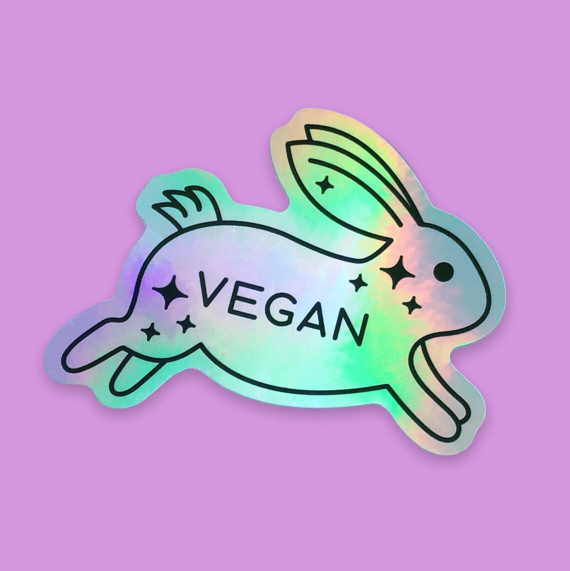 Vegan Rabbit Holographic Sticker Waterproof Veganism Etsy