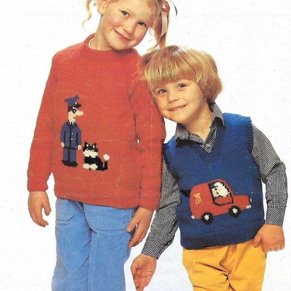 WENDY POSTMAN PAT 2262- Vintage knitting pattern sweater and tank top for children boys girls jumper