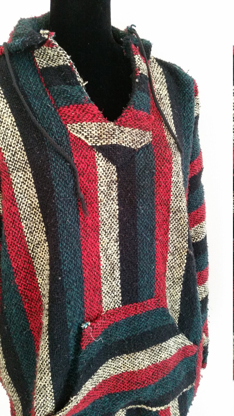 Mexican Poncho Mexican Hoodie Mexican Hooded Jacket Striped Etsy