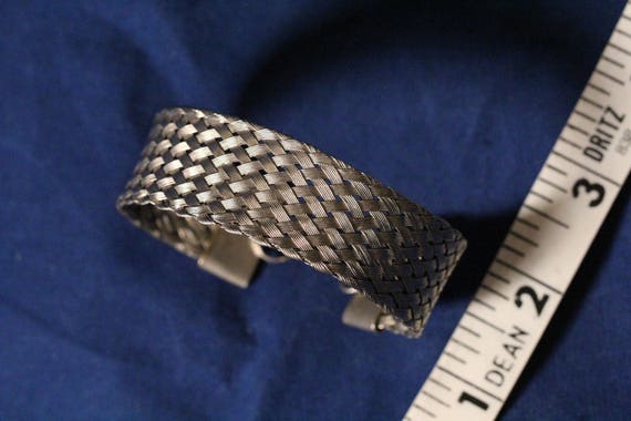woven metal bracelet, vintage silver bangle brace… - image 3