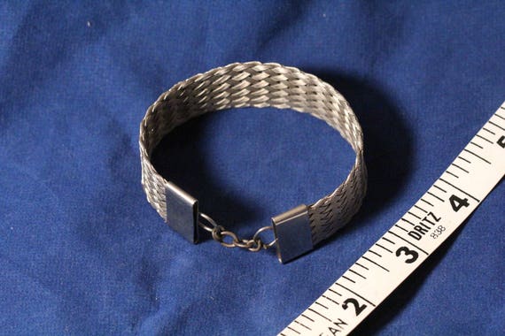 woven metal bracelet, vintage silver bangle brace… - image 2