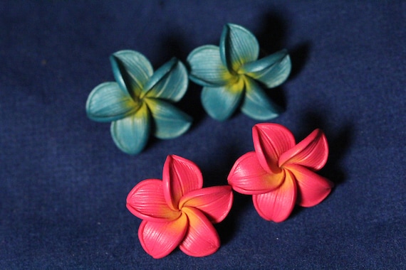 tropical earrings flower earrings hawaiian earrin… - image 1