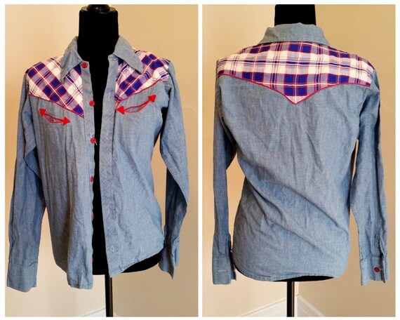 western denim shirt western cut shirt vintage deni