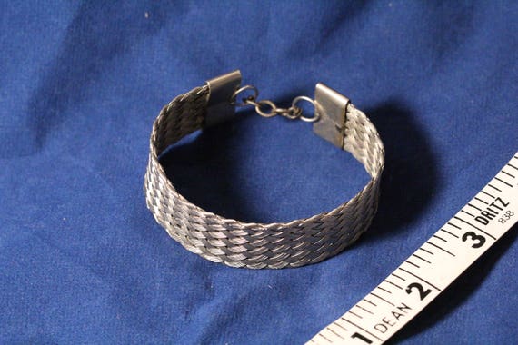 woven metal bracelet, vintage silver bangle brace… - image 1