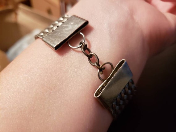 woven metal bracelet, vintage silver bangle brace… - image 5