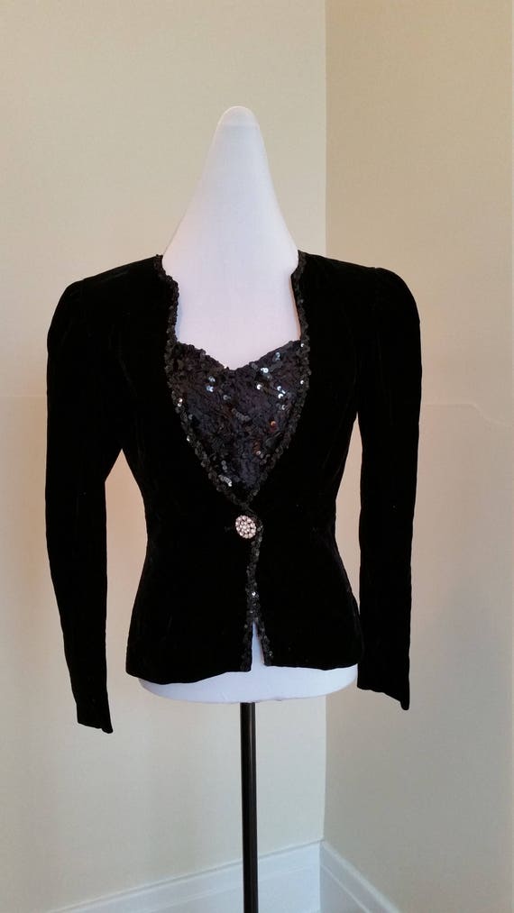 80s black sequin jacket black velvet blazer lace b