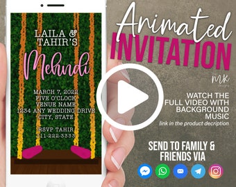 Invitación de video de Mehndi, invitación de video de boda india, invitación de video de boda india, invitación de boda india, signo de Mehndi, Mehndi