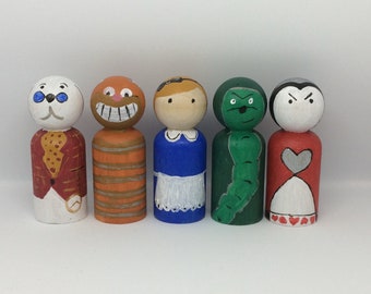 Alice in Wonderland wooden peg dolls