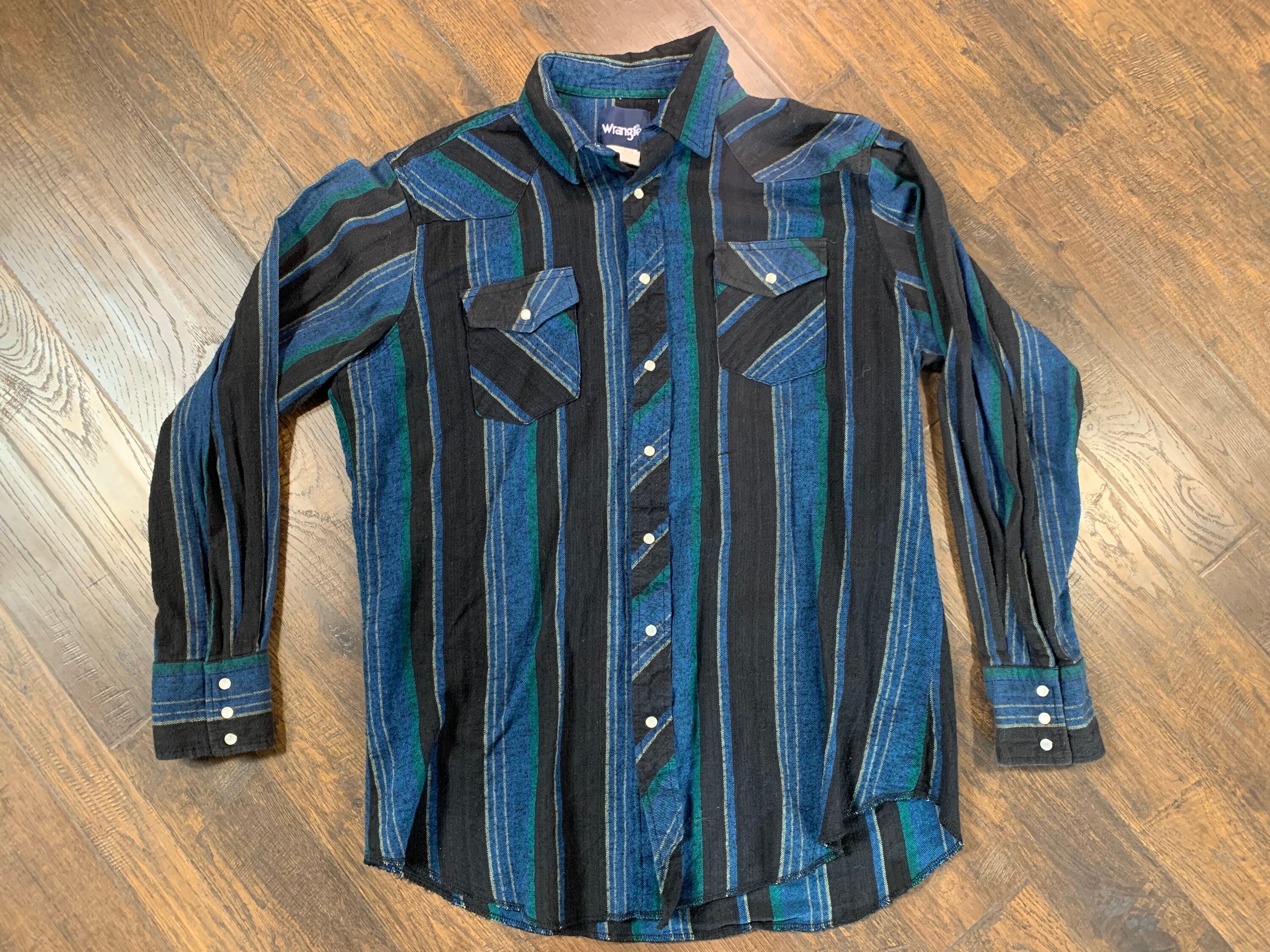 Vintage Wrangler Western Pearl Snap Cowboy Button Down Shirt Etsy