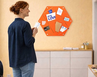 Honeycomb pinboard with slots for pinning and inserting, felt memo board, kitchen pinboard, attractive office pinboard, home office memo board (HEX)