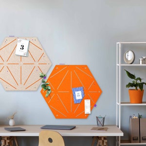Honeycomb pinboard with slots for pinning and sticking, felt memo board, kitchen pinboard, beautiful office pinboard, home office memo board (HEX)