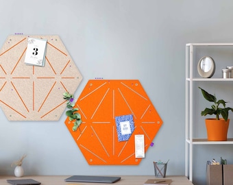 Memo board for sticking and pinning in hexagon shape, modern vision board for the office, cool kitchen pin board, colored pin board for children's room (HEX)