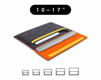 Tablet- & Laptop-Hülle aus Filz in dunkelgrau-orange mit Klettverschluss in 5 Größen, Sleeve für Notebook  Laptops von 10 bis 17 Zoll (ESMA)