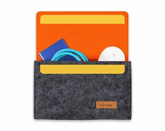 Sac de câbles en feutre pour blocs d'alimentation et accessoires pour ordinateurs portables en gris foncé-orange (FEMKE)