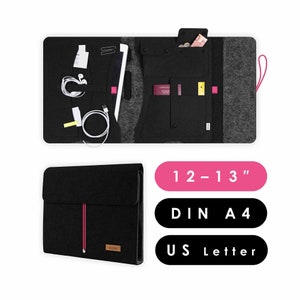 Cartella organizer A4 in feltro con molti scomparti, adatta per tablet e laptop fino a 13 pollici, organizer da viaggio nero-grigio scuro (KOCO L)
