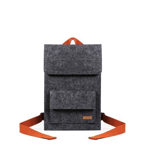 Narrow simple city shops backpack made of felt, feather-light purist backpack in Scandinavian style, minimalist travel companion