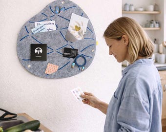 Organic pinboard with slots for pinning and inserting, felt memo board, kitchen pinboard, attractive office pinboard, home office memo board (OKO2)