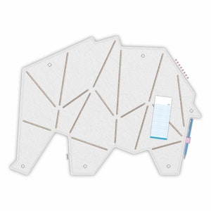 Elephant pin board for sticking & pinning made of felt, animal pin board for children or animal lovers, modern pin board for children's rooms ELE weiss-beige