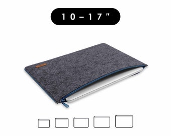 Felt sleeve for tablets & laptops with zipper in dark grey-dark blue, notebook case in 5 sizes from 10 to 17 inches (DAKOTA)