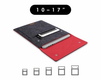 Notebook felt cover for tablets & laptops with snap fasteners in dark grey-red, slip-in cover for iPad in 5 sizes, 10 to 17 inches (ENNO)