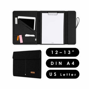 Document folder with clipboard suitable for A4 documents as well as tablet & laptop up to 13 inches, office folder made of felt black-black (HUGGO)