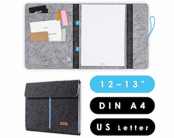 Felt document folder suitable for A4 documents as well as tablets and laptops up to 13 inches, A4 felt folder in dark grey-light grey (HELLA)