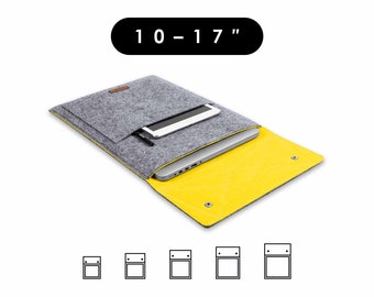 Notebook felt cover for tablets & laptops with snap fasteners in light grey-yellow, slip-in cover for iPad in 5 sizes, 10 to 17 inches (ENNO)